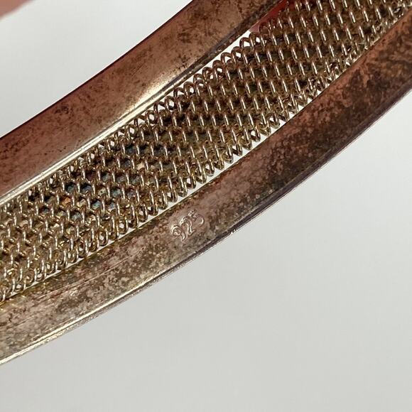 Sterling silver modern mesh crossover cuff bracelet - Picture 4 of 9